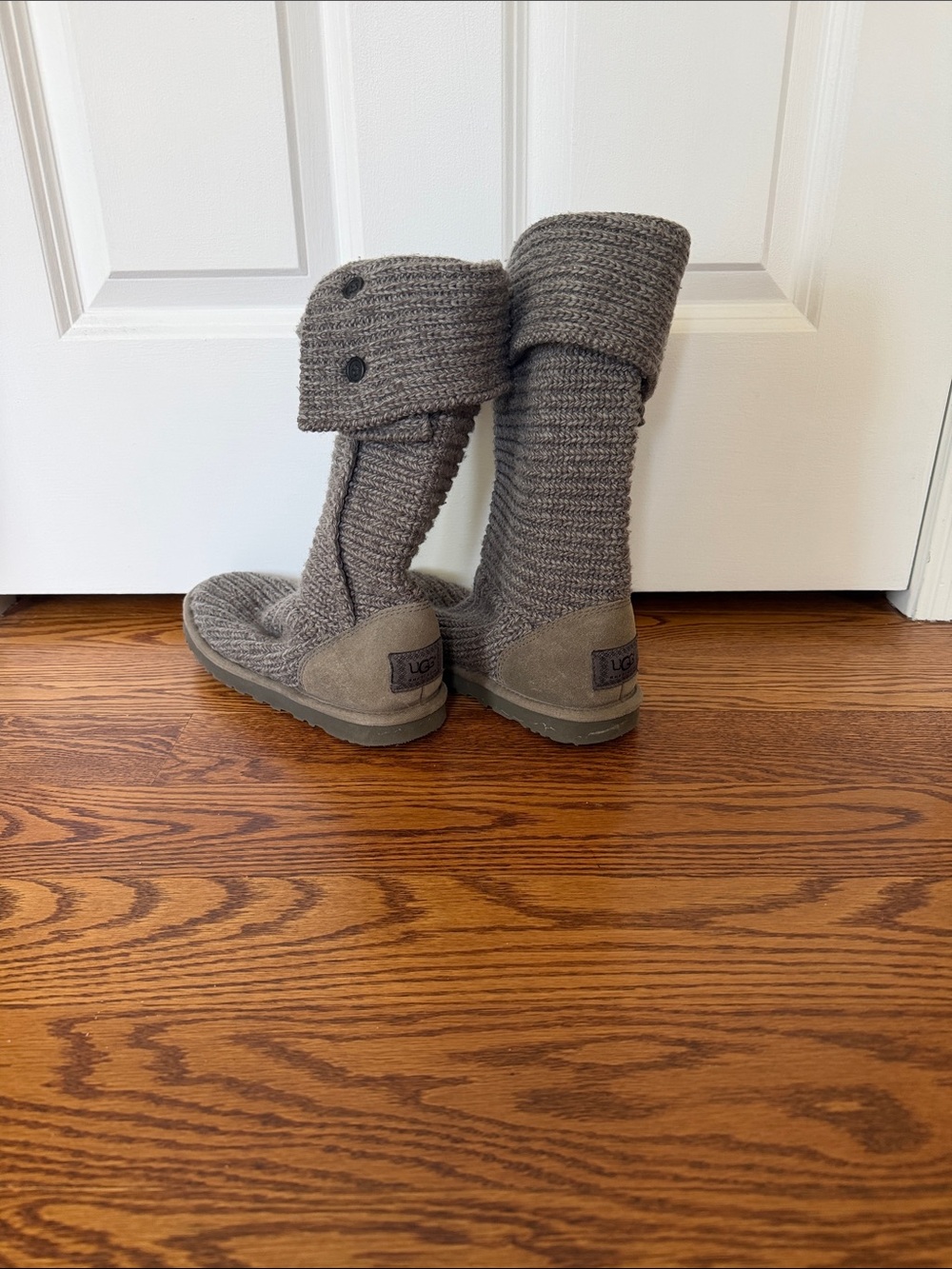 UGG Gray Knit Button Cuff Tall Boots